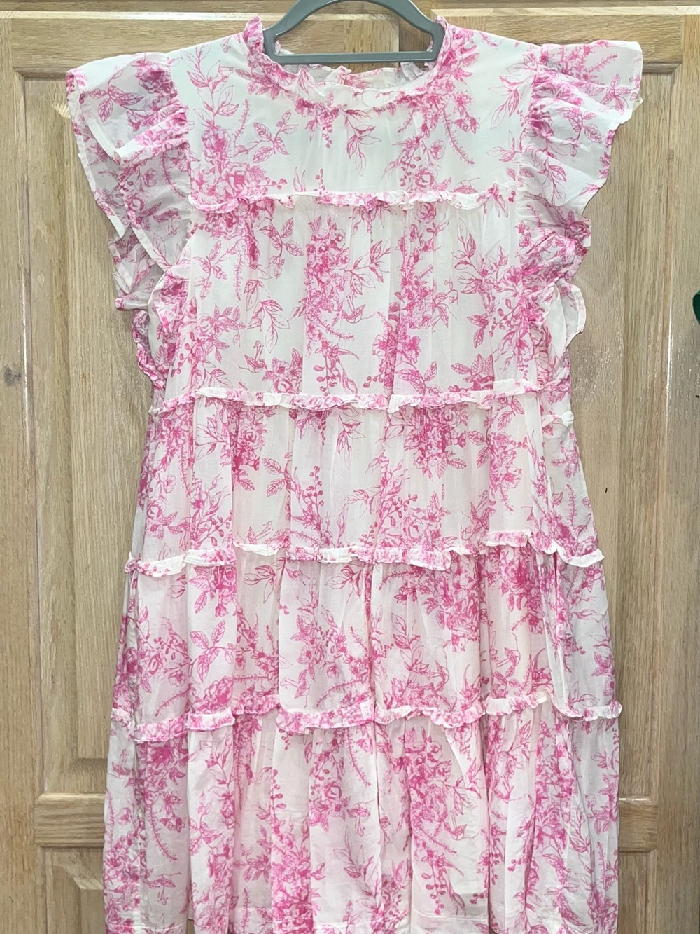Women’s Pink Chinoiserie Floral Ruffle Tiered Mini Dress